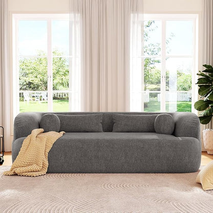 86" Chenille Cloud Loveseat Couch - Frameless Memory Foam Sofa with Pocket Springs | No Assembly Luxury 3-Seater Modern Curved Floor Sofa in a Box for Living Room & Apartment | Breathable material