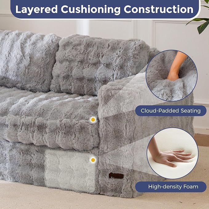 MAXYOYO Loveseat Sofa for Living Room, Small Sofa Couch Tufted Boneless Couch, Comfy Bean Bag Chair for Small Space Bedroom Apartment, No Assembly Needed, Grey