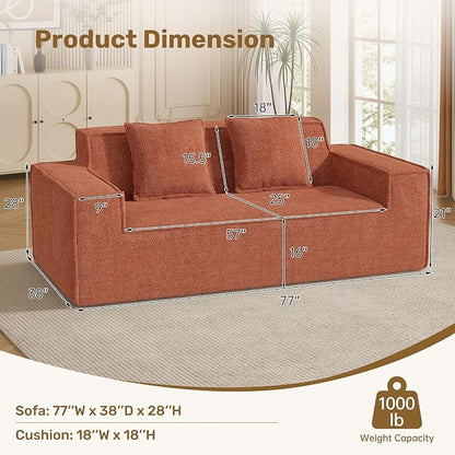 Luxanimarion 77'' Modern Small Loveseat, No Assembly Required Cloud Sofa Cloud Sofa Boneless Couches with 2 pcs Pillows for Living Room, Apartment(Polar Fleece-Brown)