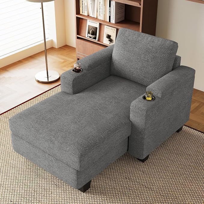 Belffin 52.8" Deep Storage Chaise Lounge with Cup Holder for Apartment Couch Light Grey