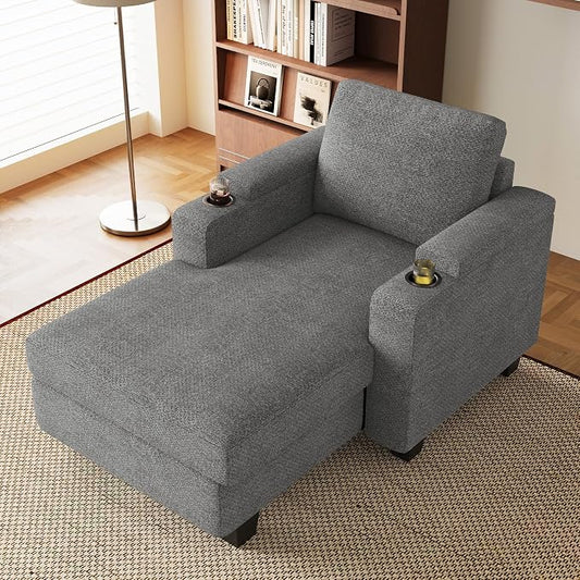 Belffin 52.8" Deep Storage Chaise Lounge with Cup Holder for Apartment Couch Light Grey