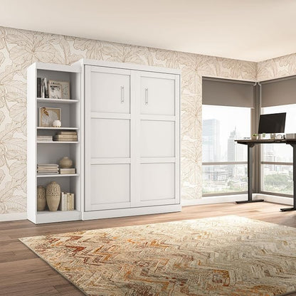 Bestar Pur Queen Murphy Bed with Shelving Unit, 90-inch Space-Saving Sleeping Arrangement for Multipurpose Area, Bedroom, Guest Room, or Living Room