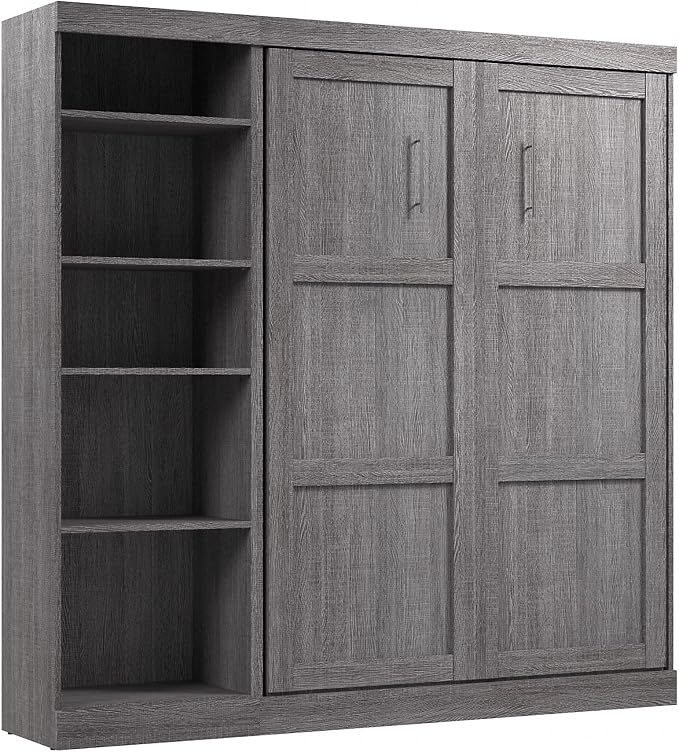 Bestar Pur Full Murphy Bed with Shelving Unit, 84-inch Space-Saving Wall Bed for Multipurpose Room