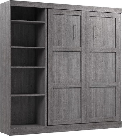 Bestar Pur Full Murphy Bed with Shelving Unit, 84-inch Space-Saving Wall Bed for Multipurpose Room