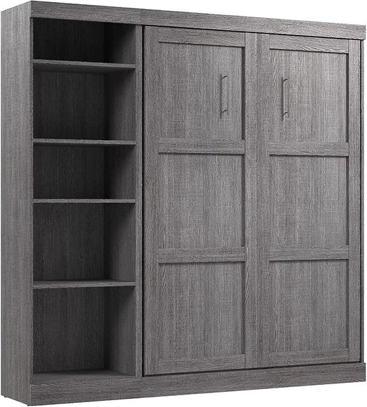 Bestar Pur Full Murphy Bed with Shelving Unit, 84-inch Space-Saving Wall Bed for Multipurpose Room