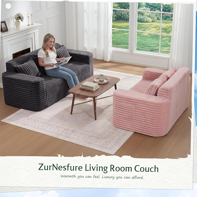 ZurNesfure Sofa Couch Cloud 3-seater Memory Foam Couch with Pillow No Assembly Required, Modern Couch with Removable Washable Cover Boneless Sofas for Living Room Bedroom Apartment (Darkgrey,3-Seater)
