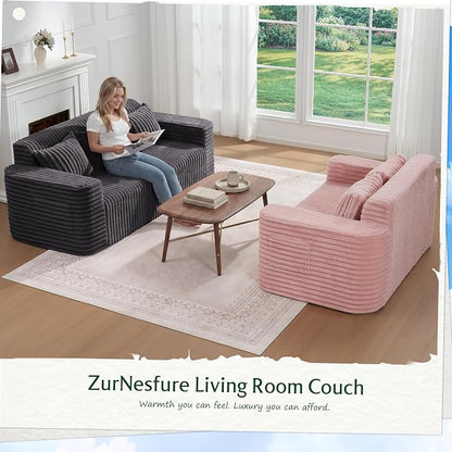 ZurNesfure Sofa Couch Cloud 3-seater Memory Foam Couch with Pillow No Assembly Required, Modern Couch with Removable Washable Cover Boneless Sofas for Living Room Bedroom Apartment (Darkgrey,3-Seater)