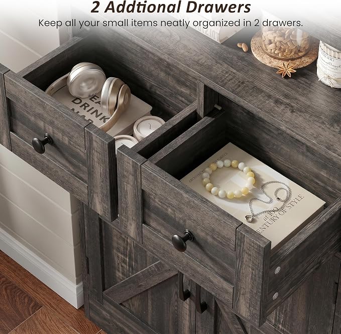 Befrases Farmhouse Storage Cabinet with Drawers and Shelf, Freestanding Kitchen Pantry Storage Cabinet, Floor Hutch Cupboard for Kitchen, Living Room, Home Office, Dark Rustic Oak