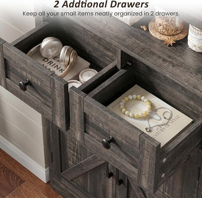 Befrases Farmhouse Storage Cabinet with Drawers and Shelf, Freestanding Kitchen Pantry Storage Cabinet, Floor Hutch Cupboard for Kitchen, Living Room, Home Office, Dark Rustic Oak