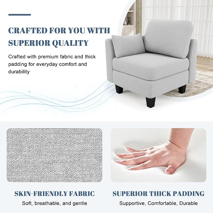 Sectional Sleeper Sofa, 6 Seaters Modular Sleeper Sofa Couch, Comfy Sectionals Couches Bed, Convertible Sofas with Ottomans, Modular Sectional Couches for Living Room, Light Grey