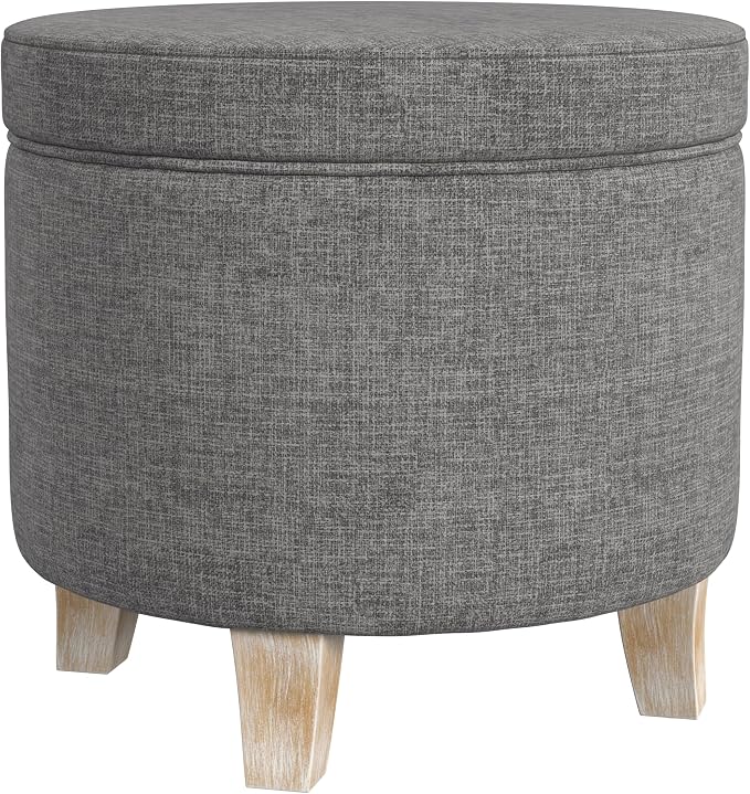 HomePop 19" Round Storage Ottoman - Gray Woven