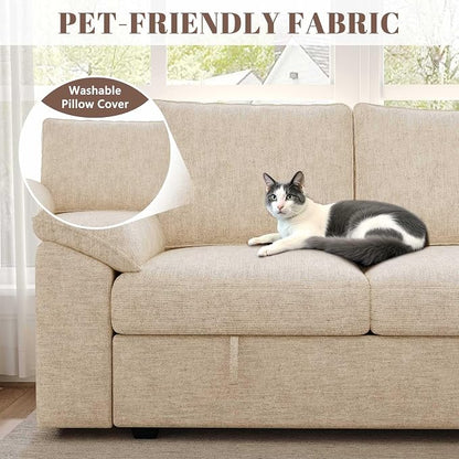 85 Inch Modular Sectional Sofa with Pull Out Bed, L Shaped 5 Seat Sectional Sleeper Sofa with Storage, Sectional Couches for Living Room, Cloud Modular Couch, Removable Sofa Cover, Beige
