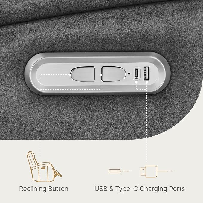KISLOT Wall Hugger Power Recliner Chair with USB & Type-C Ports Faux Leather Recliner 135° Reclining Small Space Electric Sofa for RV Living Room Bedroom