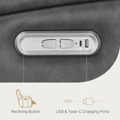 KISLOT Wall Hugger Power Recliner Chair with USB & Type-C Ports Faux Leather Recliner 135° Reclining Small Space Electric Sofa for RV Living Room Bedroom
