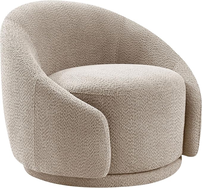 VANOMi Swivel Accent Chairs for Living Room, 34" Swivel Barrel Chair Oversized Armchairs Modern Boucle Reading Chairs for Bedroom, Corner, Apartment, Taupe