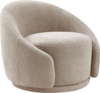 VANOMi Swivel Accent Chairs for Living Room, 34" Swivel Barrel Chair Oversized Armchairs Modern Boucle Reading Chairs for Bedroom, Corner, Apartment, Taupe