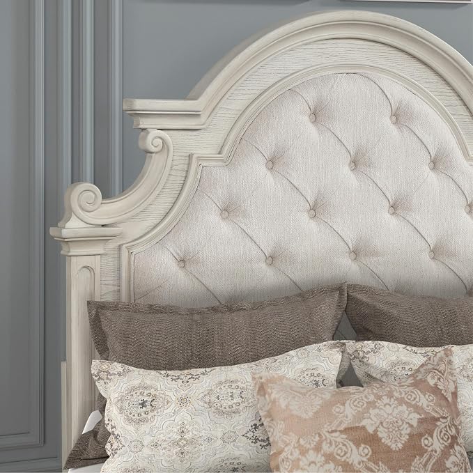 Roundhill Furniture Nelson French Traditional 5-Piece Bedroom Set, Antique White, Queen