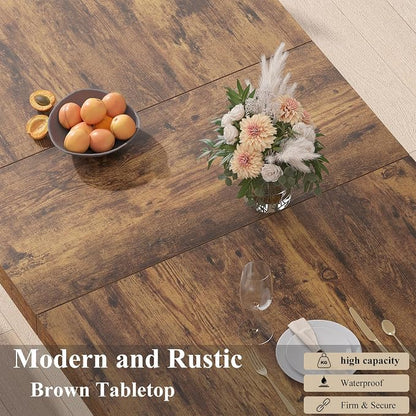 HSH Dining Table for 6 to 8, 71” Wood Rectangular Dinner Table, 6 ft Industrial Kitchen Table only with Black Pedestal, Modern Large Dining Room Table for Home Gathering Office, Rustic Brown, 71 Inch