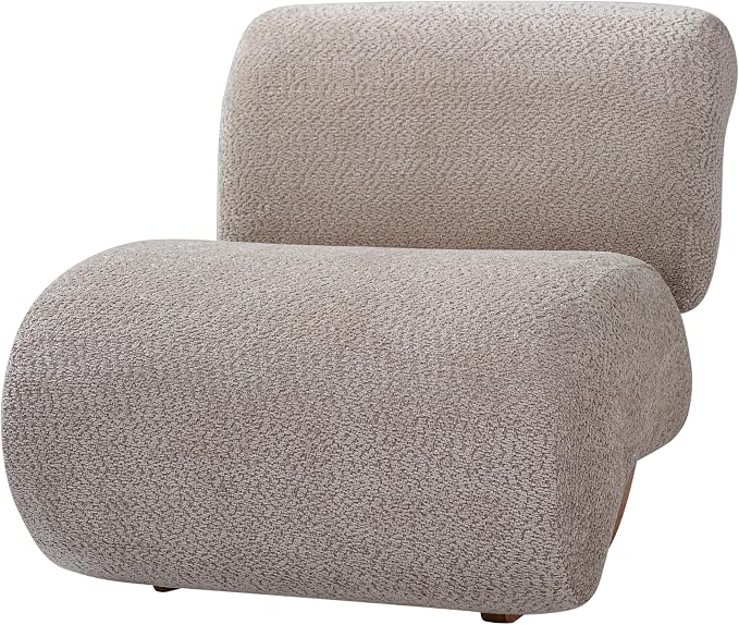 Merax 28" Modern Curved Boucle Accent Chair with Solid Wood Base, Mid-Century Armless Upholstered Slipper Lounge Chair for Living Room, Bedroom, Reading Nook, Natural + Almond