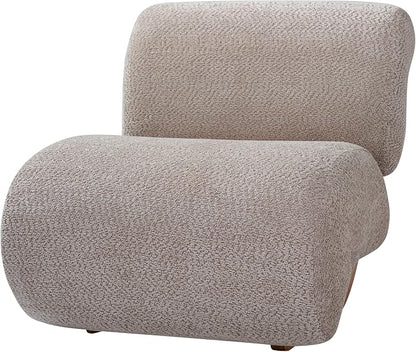 Merax 28" Modern Curved Boucle Accent Chair with Solid Wood Base, Mid-Century Armless Upholstered Slipper Lounge Chair for Living Room, Bedroom, Reading Nook, Natural + Almond