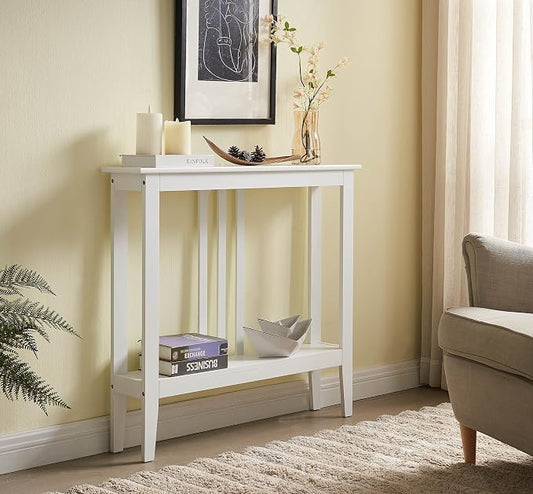 Kings Brand Furniture Narrow Console Table with Storage – Rectangular Entryway & Behind Sofa Table, Wood Accent Hallway Table for Foyer or Living Room, White