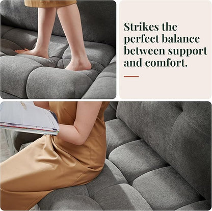 Jocisland 93” 4-in-1 Convertible Sofa Bed, Full Size Cloud Sleeper Sofa, Tufted Chenille, 5-Position Adjustable Backrest, 10-Minute Tool-Free Assembly, Couches for Living Room Guest Room, Gray