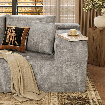 YESHOMY Boneless Couches for Living Room, 108" Sectional Modular Sectional Sofa with Deep Seat, Cloud Comfy Couch with L-Shape Chaise, Easy Assembly (Chenille, Pearl Gray)