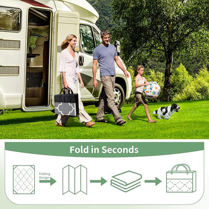 GENIMO 5 ' x 8 ' Outdoor Rug for Patio, Waterproof Indoor Outdoor Plastic Straw Rugs Carpet, Reversible Outside Area Mat for Camping, Balcony Porch, Deck, Picnic, Beach Grey & Beige White