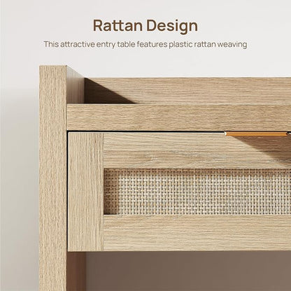 SICOTAS Rattan Console Table for Entryway - Large Boho TV Console Table Entry Table with 3 Storage Drawers, 60" Long Sofa Table Behind Couch for Living Room, Hallway, Foyer
