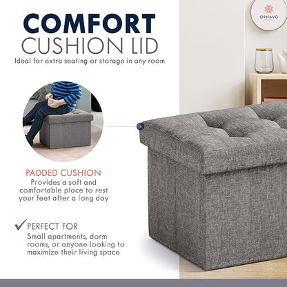 Ornavo Home Small Storage Ottoman, Set of 2, Foldable Collapsible Rectangle Linen Ottoman Foot Rest Stool Seat, for Living Room, Bedroom, Home Office, Dorm - 12 x 16 x 12, Dark Gray