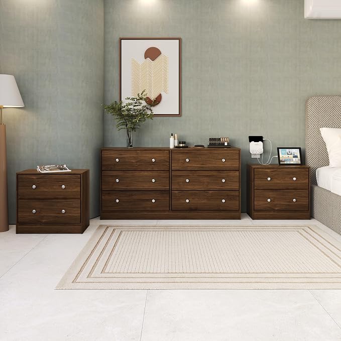 HOME DESIGN Altoona 3-Piece Bedroom Set with Dresser and Two Nightstands, Brown