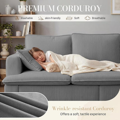 GRUSIGN 3 Seater Couch, 83" Comfy Corduroy Sofa with Deep Seat, Modern Sofa Couch for Living Room, Office, Bedroom, Apartment (Pillows not Included)