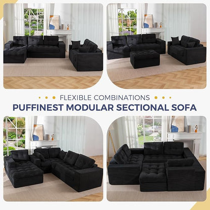 MAXYOYO Modular Sectional Sofa with Ottoman and Loveseat, Cloud Boneless Couch with Layered Cushion, Flexible Module Combination Sofa for Living Room, No Assembly Required,Black