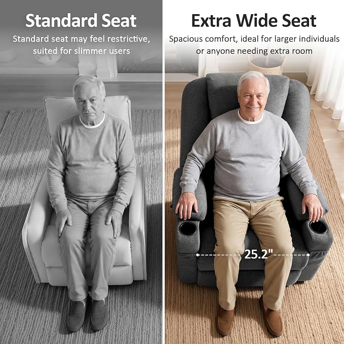 MCombo Power Lift Recliner Chair for Elderly R7045(Grey, Medium-Wide) | Heat and Massage, Breathable Fabric, USB& Type C Charging Port, FSC Certified