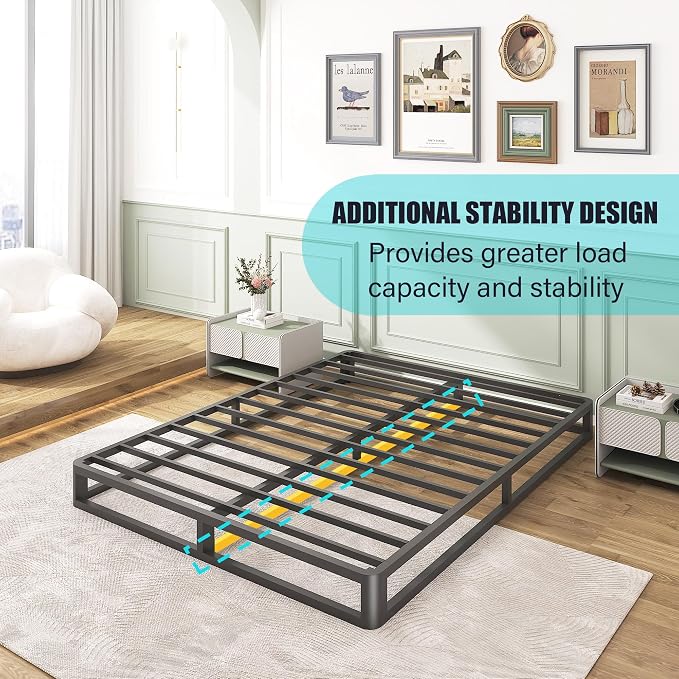 Bilily 6 Inch Full Bed Frame with Round Corner, Heavy Duty 3500 LBS Steel Slats Support with Mattress Slide Stopper, No Box Spring Needed, Noise Free, Easy Assembly