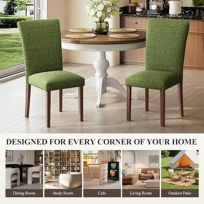 MALOL Dining Chairs Set of 4, High Back Dining Chair with Wood Legs and Nailhead Trim, Modern Padded Kitchen Room Chairs for Dining Room/Restaurant, Green