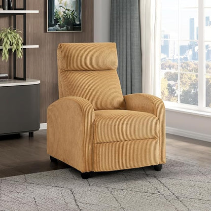Lexicon Corduroy Pushback Recliner Chair Armchair Push Back Recliner, Solid Wood Frame and Metal Base, Easy Assembly Small Soft Single Sofa Accent Chair for Living Room/Office/Apartment, Yellow