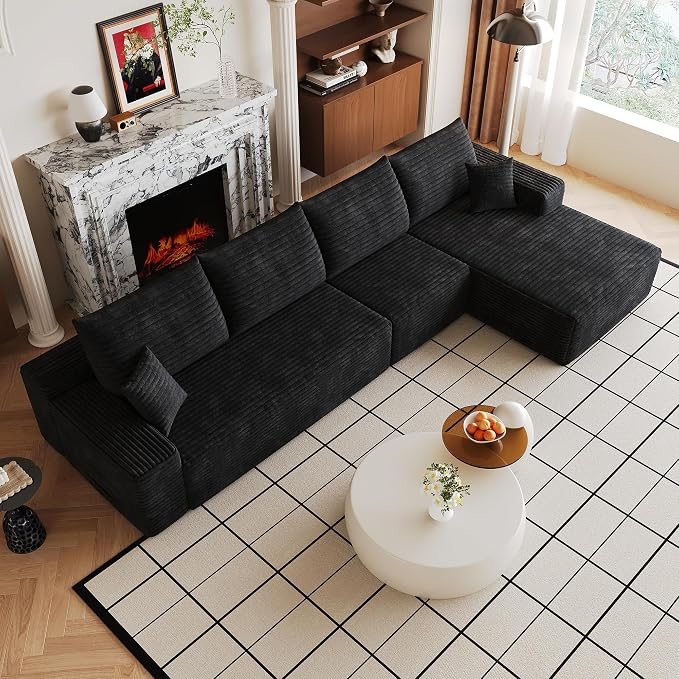 Eafurn 135" Oversized L-Shaped Boneless Sectional Sofa Couch with Chaise, Fluffy Corduroy Modular Couch with Deep Seat,Flexible Combination Corner Sofa & Couch for Living Room, No Assembly