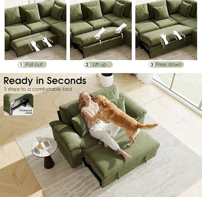 WorthFurni 61” Pull Out Couch, 2 in 1 Sleeper Sofa Bed with Throw Pillow, Convertible Small Loveseat Sleeper Couch for Living Room, Bedroom, Apartment (Green)