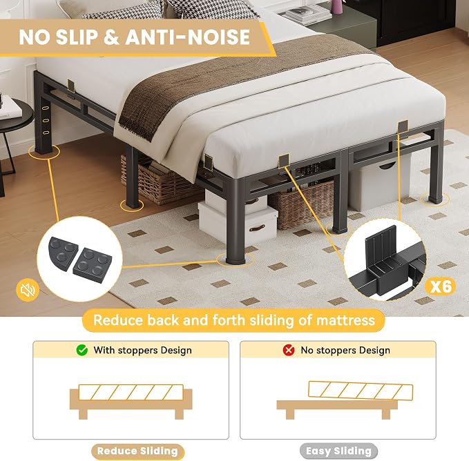 18 Inch King Size Bed Frame Heavy Duty, Metal Double Layer Steel 4000 lbs Capacity, Platform with Large Under Bed Storage Space, No Box Spring Needed, Noise-Free, Easy Assembly
