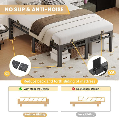 18 Inch King Size Bed Frame Heavy Duty, Metal Double Layer Steel 4000 lbs Capacity, Platform with Large Under Bed Storage Space, No Box Spring Needed, Noise-Free, Easy Assembly