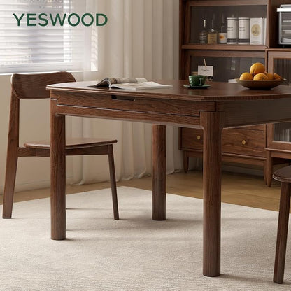 YESWOOD 47.24'' Extendable Round Dining Table for 4-8, 100% Solid Oak Expandable Kitchen Table with Removable Leaves, Modern Wood Space Saving Dinner Table for Dining Room, Living Room, Study