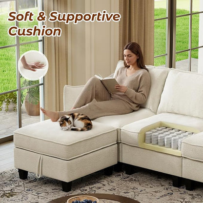 WorthFurni Modular Sectional Sofa L Shape Couches with Storage Ottoman and Washable Cushion Cover for Living Room, Apartment, Bedroom(Beige)