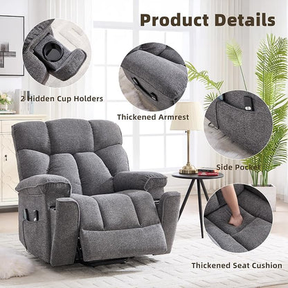 CANMOV Power Lift Recliner Chair for Elderly with Vibration Massage and Lumbar Heating, Overstuffed Electric Lift Chair with Side Pocket and 2 Cup Holders for Living Room,Dark Gray
