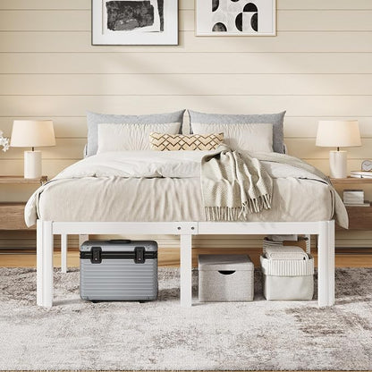 Allewie Metal Queen Bed Frame, 14 Inch 3500LBS Heavy Duty Platform Bed with Rounded Corner & Under Bed Space, No Box Spring Needed, Noise Free, Easy Assembly, White