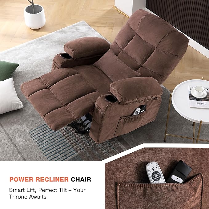 MAHOMICO Power Lift Recliner Chair for Elderly with Vibration Massage and Lumbar Heating, Electric Lift Recliner Single Sofa with Side Pocket, Two Cup Holders and USB Charge Port for Living Room