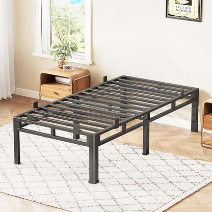ROIL 14 Inch Twin XL Bed Frame, Double Layer Metal Bed Frame with Round Corner Legs, 4000LBS Bed Frame & Box Spring 2 in 1 Platform with Headboard Holes Mattress Baffles, Noise-Free Easy Assembly