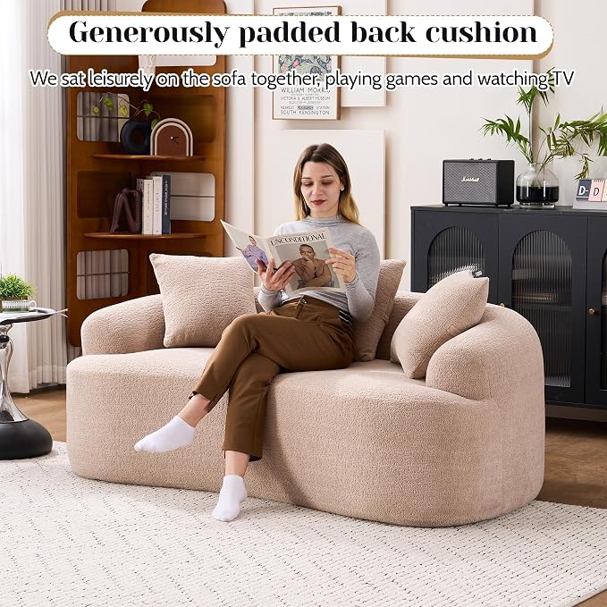 65" Curved Loveseat for Small Spaces,Boneless Loveseat Sofa,Wood Grain Chenille Fabric, No Installation Requirement, Curved Sofa Couch for Apartment,Living Room,Office (Apricot, 65")