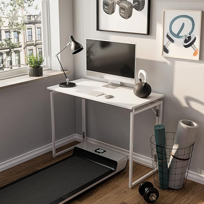alawooder 31.5" Folding Desk: No Assembly, Wood Top for Small Spaces | Home office desk, holds 150 lbs, folds flat to 2.3 in, splash-proof wood top, sturdy metal frame