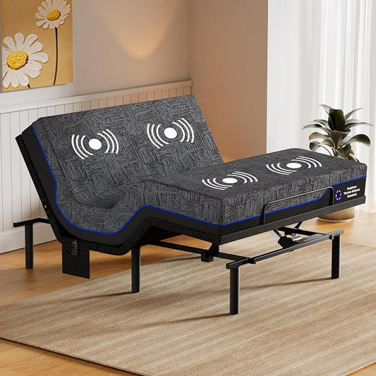 Amada Queen Adjustable Bed Frame and 14 Inch Cooling Gel Memory Foam Mattress Set, Massage, Head & Foot Incline, Wireless Remote, USB Ports, LED Night Light, Medium Firm Support